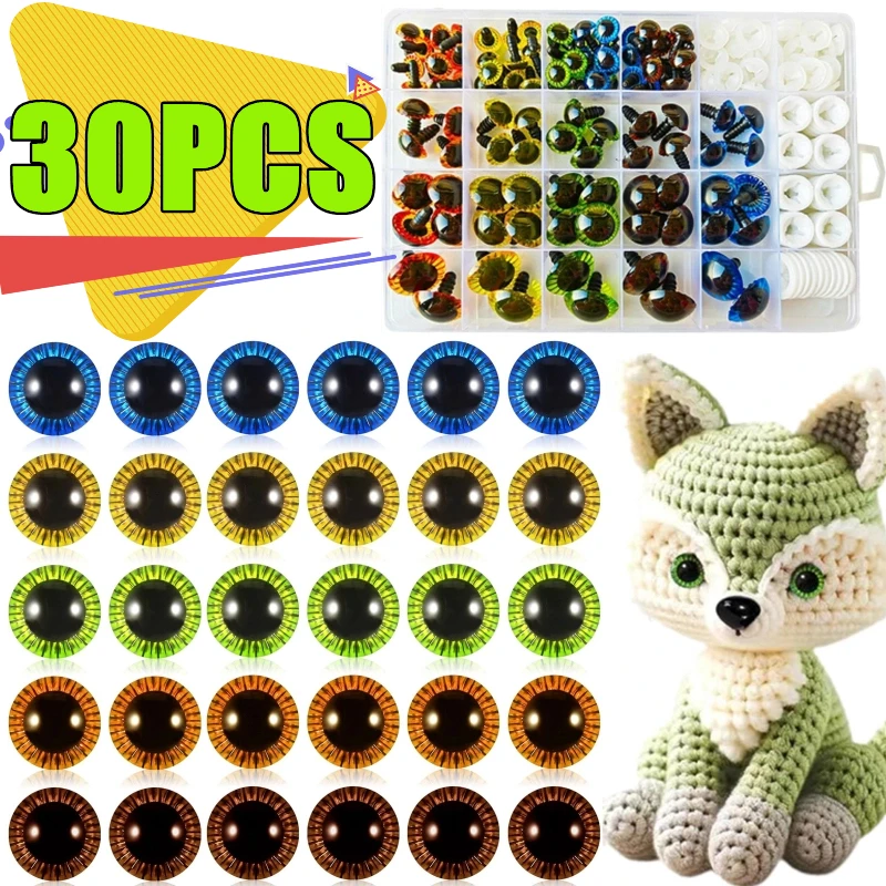 

New 30PCS Laser Plastic Safety Eyes For Crochet Stuffed Toys Amigurumi Color Mixed Size with Box Kawaii Doll Accessories 11-19mm