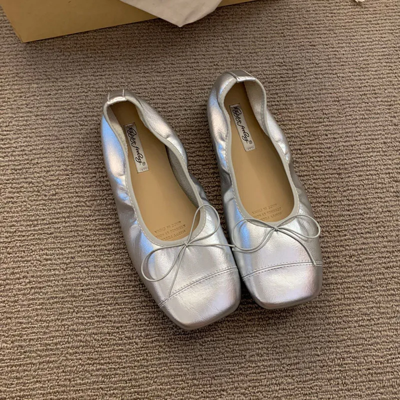 Modische Damen-Ballerinas mit Schleifenknoten, Weiche Tanzschuhe mit Quadratischer Zehenpartie, Neue Frühlings- und Herbst-Slipper für Damen – Detail 14