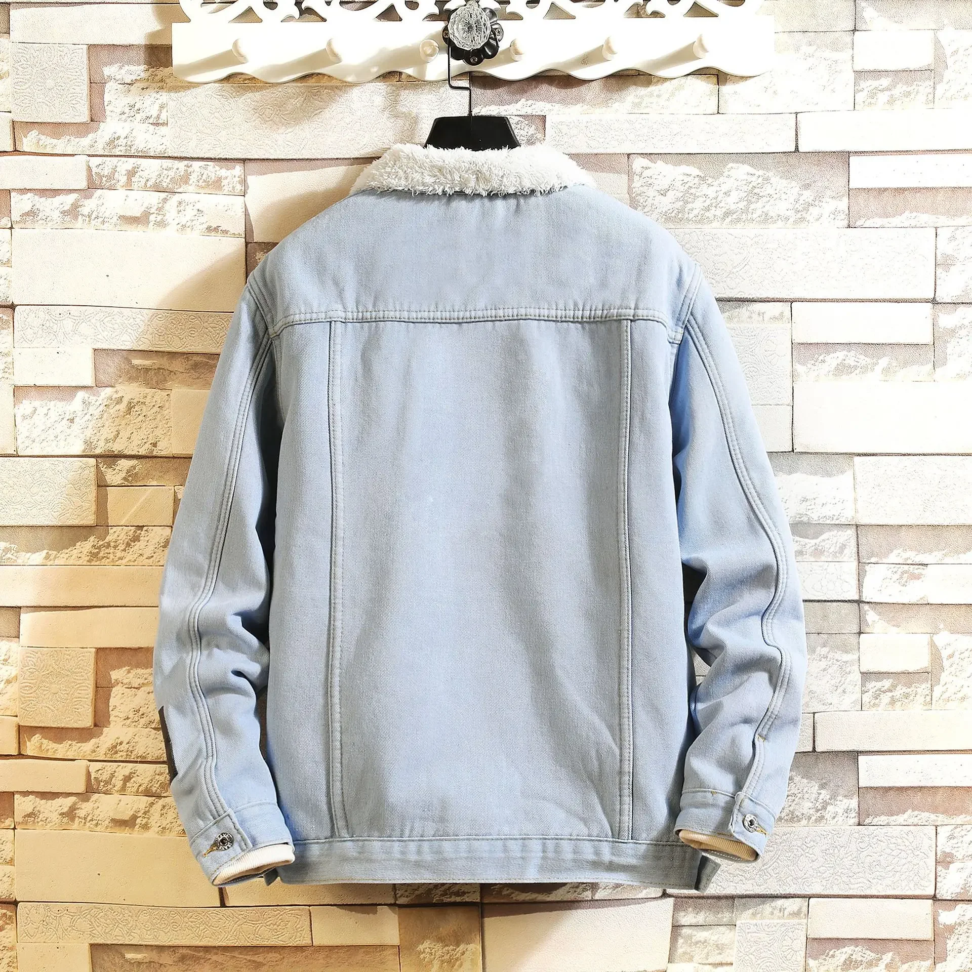 

Thick Coat Men Denim Coats Lamb Wool Jackets Turn Down Collar Full Sleeve Single Breasted Regular Casual Jacket Autumn Winter