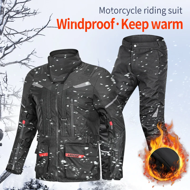 

S-6XL LYSCHY Winter/Autumn Motorcycle Jacket Pants Suit Waterproof Warm Motorbike Jacket Riding Clothing Cycling Protective Gear