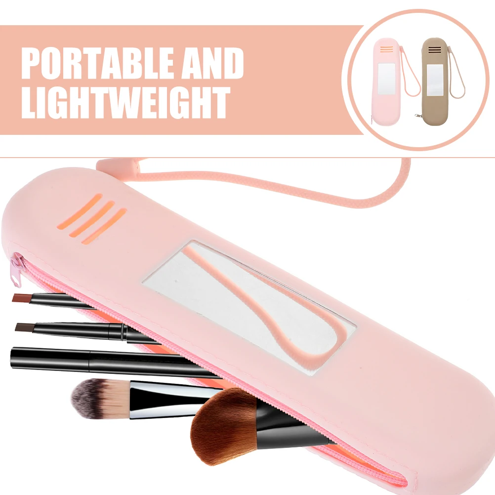 

2Pcs Makeup Brush Storage Bag Silicone Travel ganizer Pink Khaki Elastic Cord For Brushes Accessories Household Storage