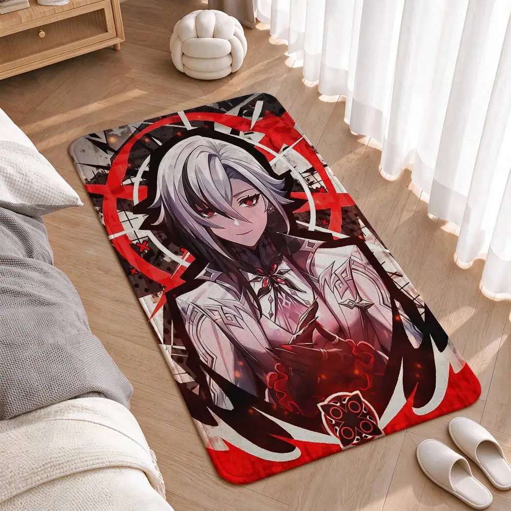 Genshin-Arlecchino 0816 B-Day  Home Decor Short Plush Floor Mat, Non-Slip & Easy to Clean for Multi Doorways