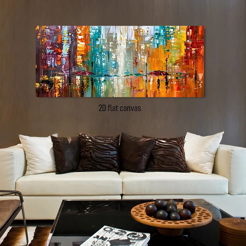 1 abstract city rain umbrella crowd canvas decorative painting living room bedroom foyer corridor 2D plan