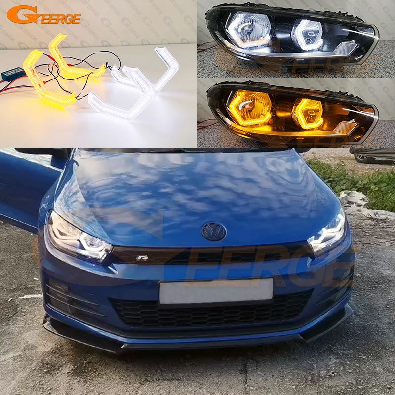 For Volkswagen VW Scirocco III MK3 Ultra Bright A/W Switchback Day Light Turn Signal Concept M4 Iconic Style LED Angel Eyes Kit