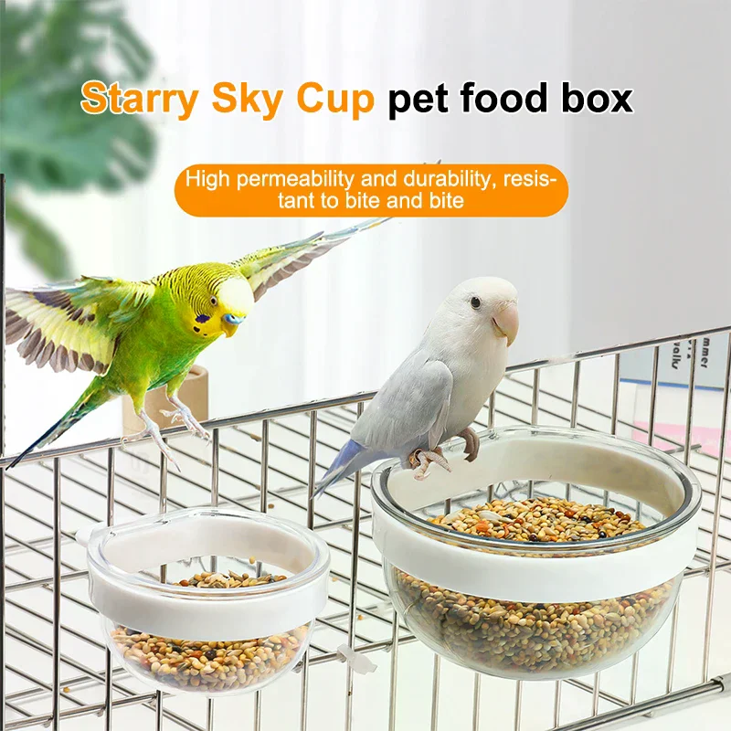 Bird Feeding Bowl Detachable Transparent Plastics Bowl Food Cup For Cage Convenient Hanging Parrots Water Feeder Pet Supplies