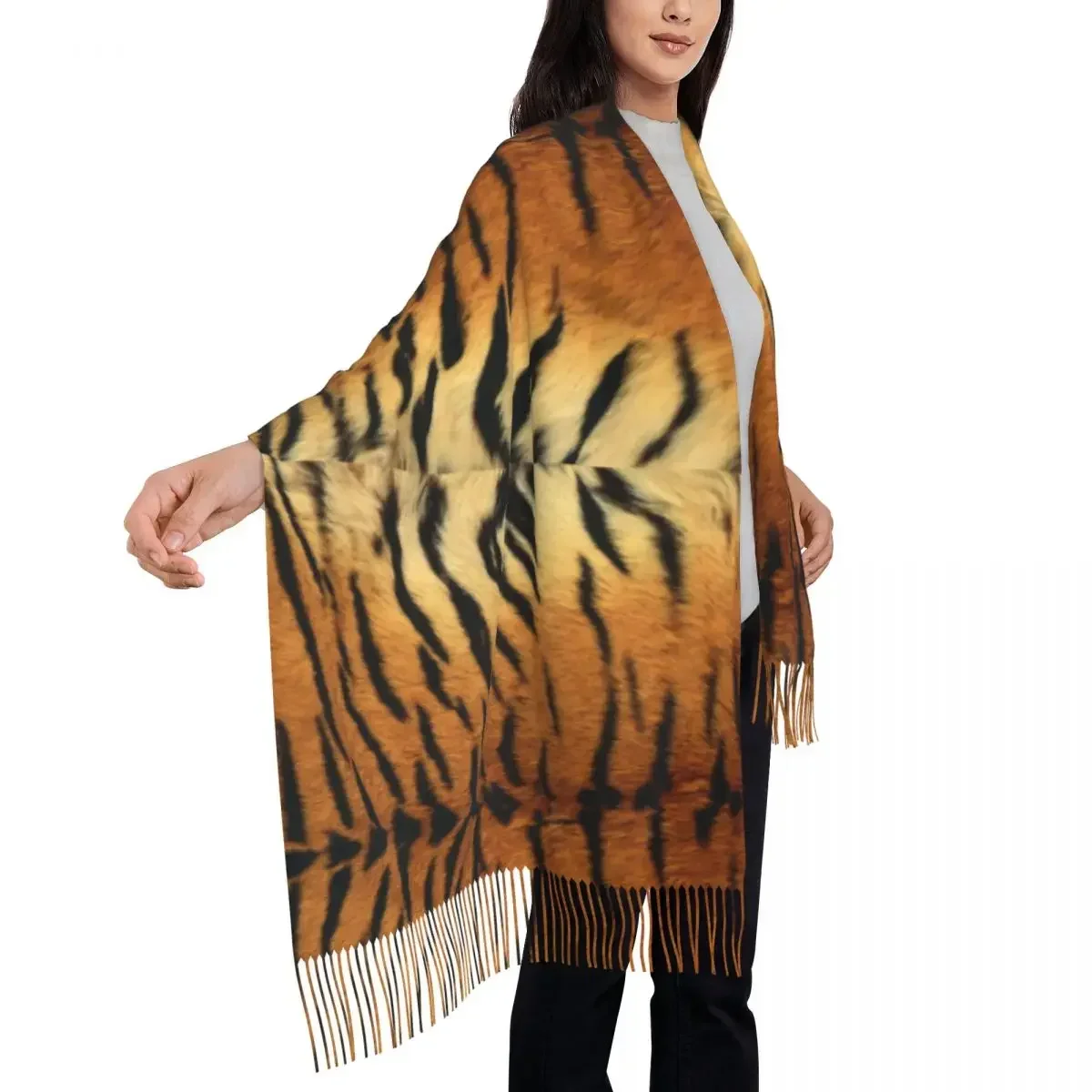 Tiger Skin Print Scarf with Tassel Modern Animal Warm Shawl Wrap Women New Design Large Scarves Winter Popular Bufanda Mujer