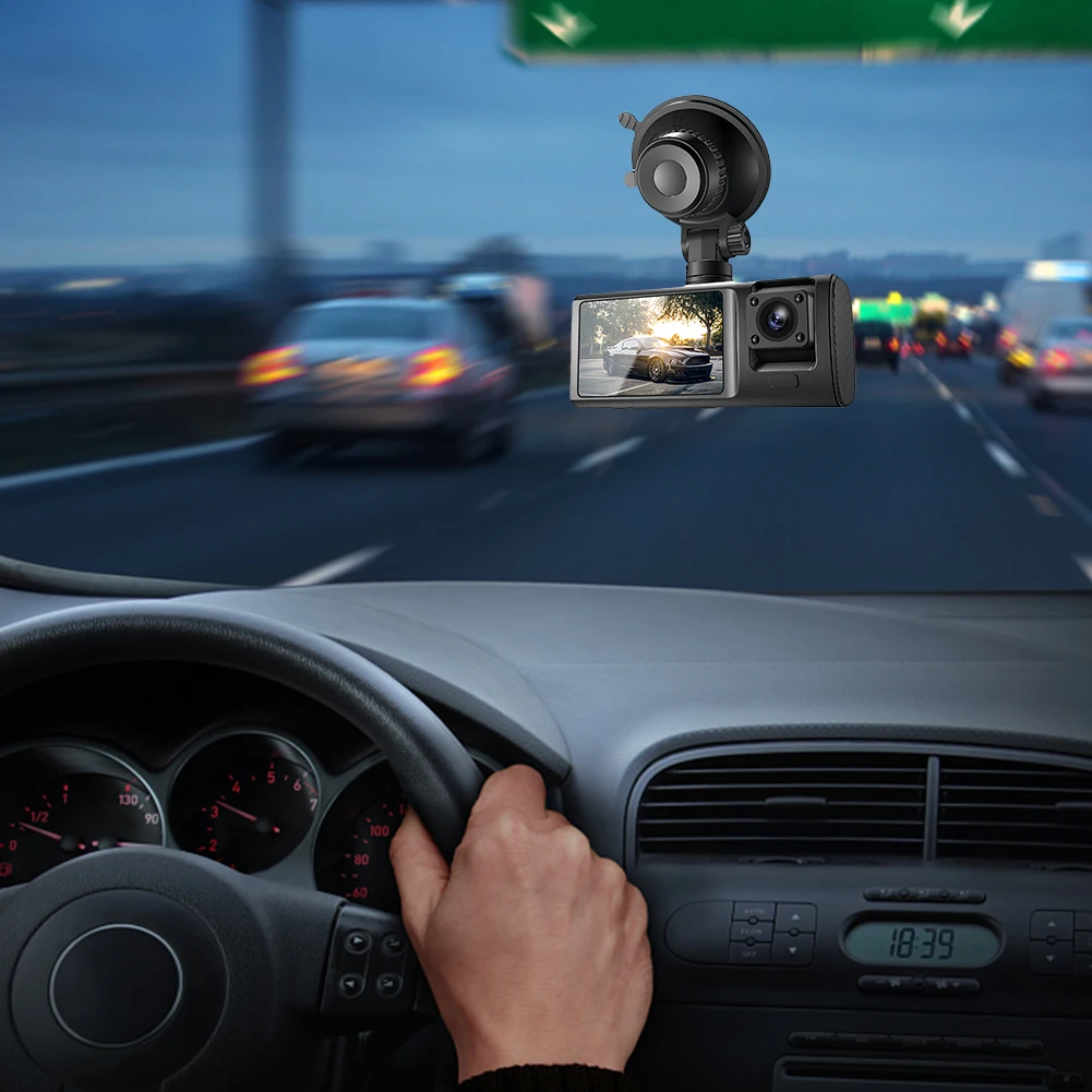 3-Lens Vehicle Dash Cam HD 1080P IR Night Vision Video Registrator 2.0inch IPS Dashcam Camcorder Parking Monitor with G-sensor