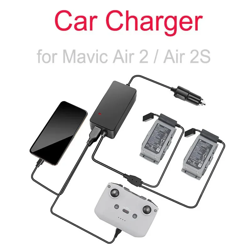 4-in-1-Autoladegerät für Mavic Air 2 / Air 2S Drohnenakku, Fernbedienung, Fahrzeugladegerät, tragbarer intelligenter Akku-Ladehub