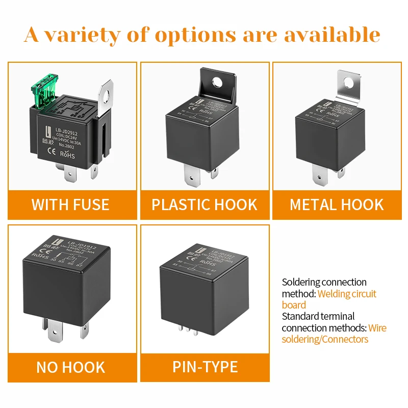 LANBOO 1912/1914/2912/2914 Automotive Relays, Available in Fuse and Sheet-Type Models, 30A/40A/80A Options.