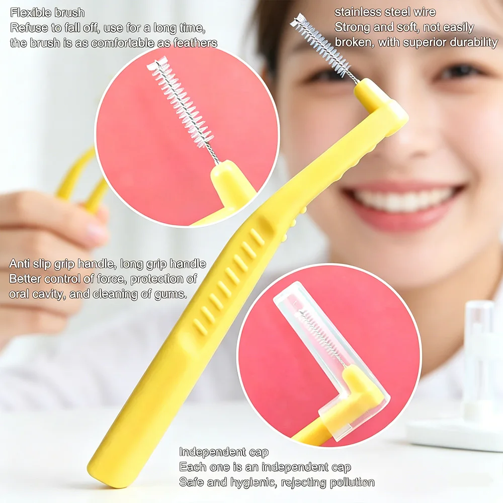 L Shape Interdental Cleaners 20 Pieces Portable Dental Gap Brush for Braces Daily Oral Care