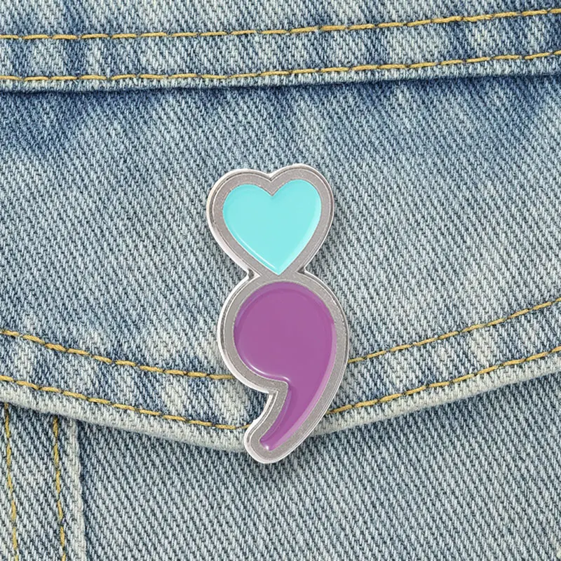 Heart Semicolon Badge Mental Health Awareness Enamel Pins Suicide Prevention Symbol Brooch Accessories Bag Decor