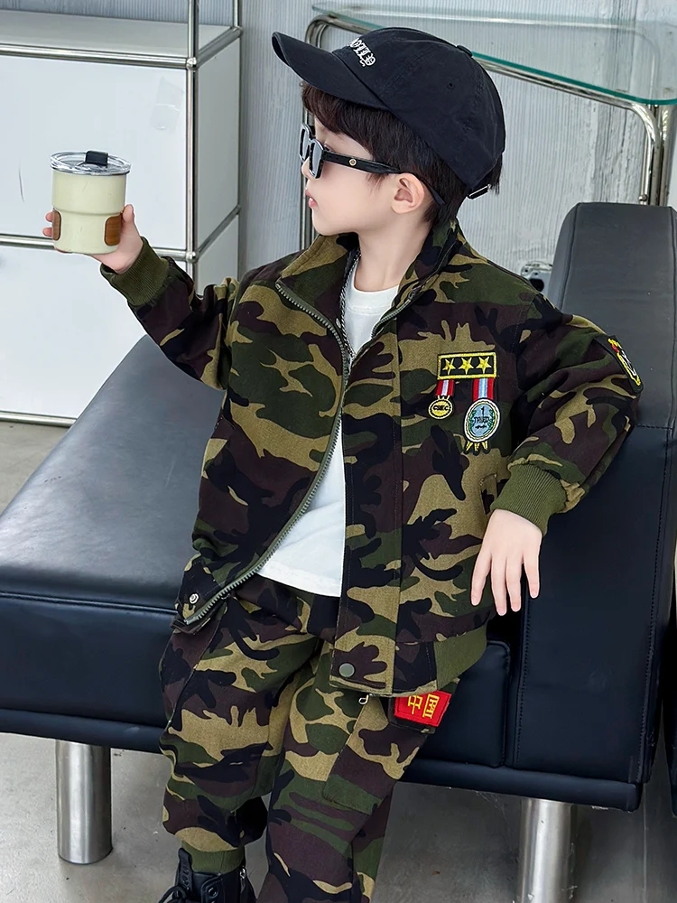 Camouflage Outfit Set for Boys Spring Autumn Outdoor Two-Piece Suit Baby Military Special Forces Children's Casual Sportswear