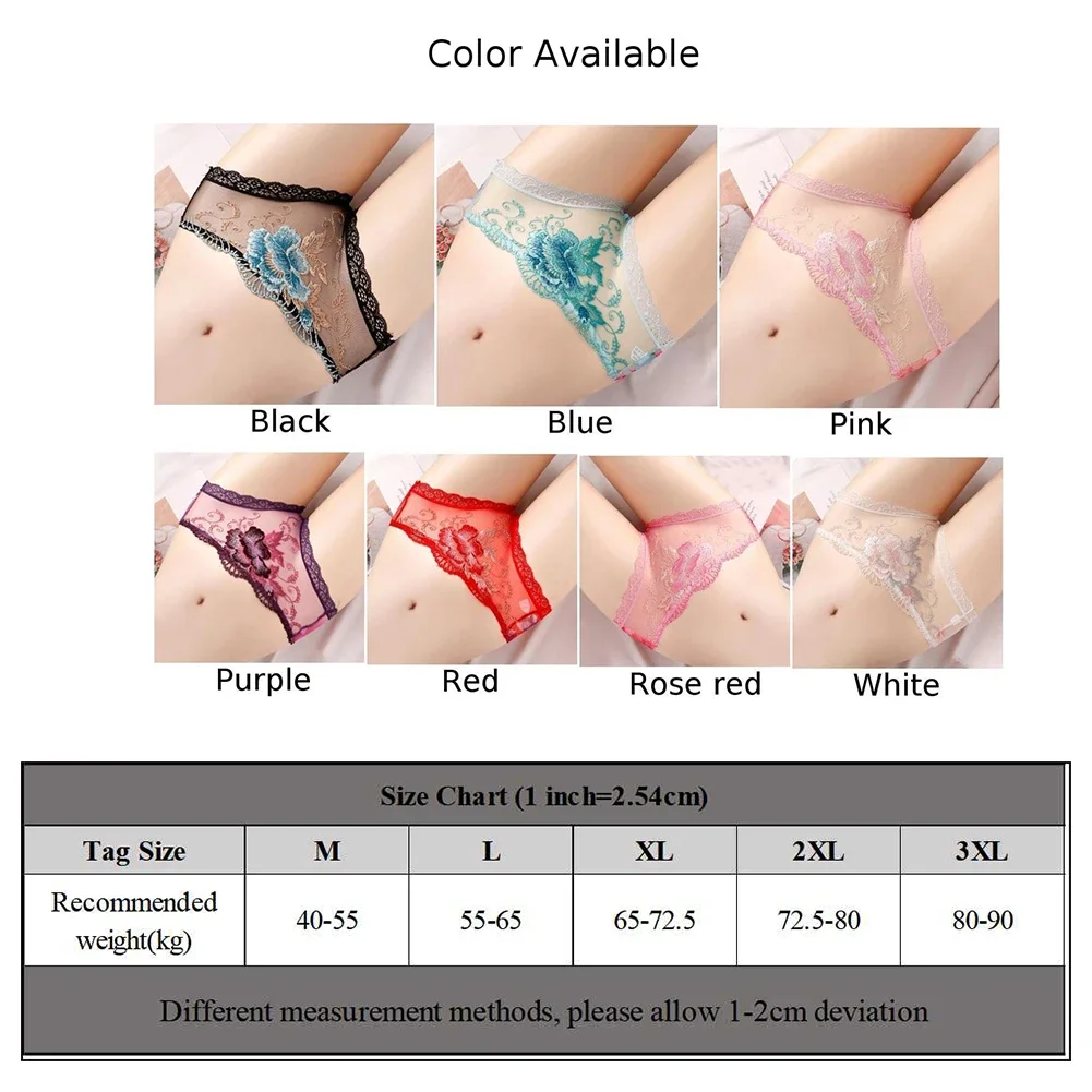 Women Transparent Panties Embroidery Floral Lace Briefs Sexy Mesh Underwear Girl