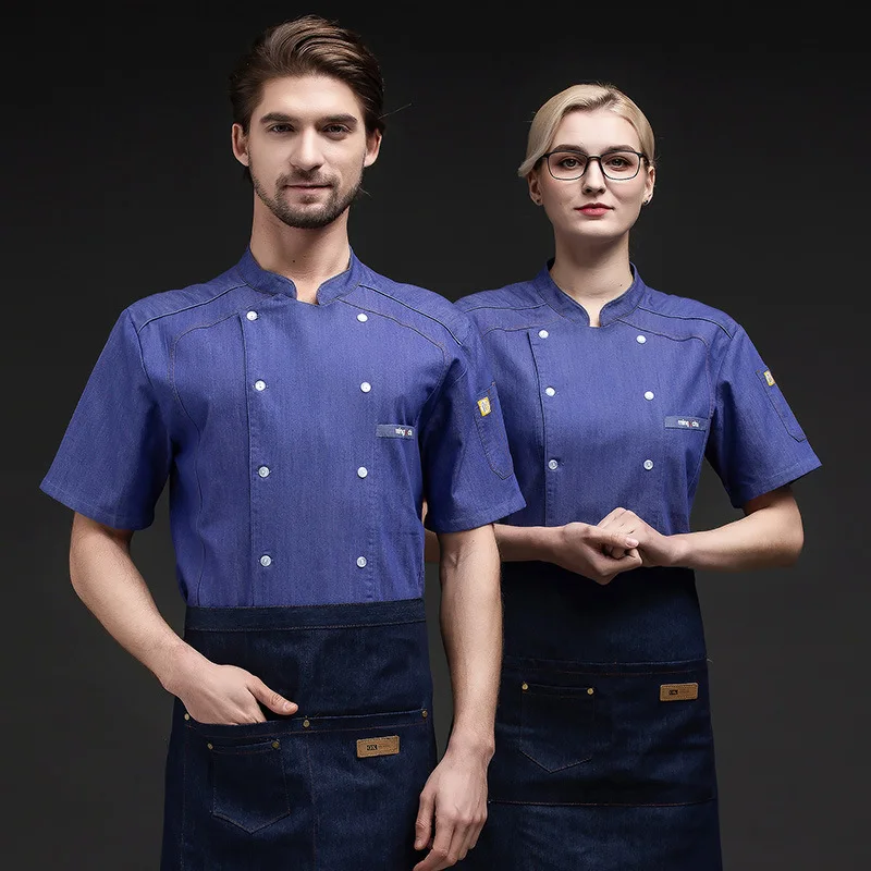 Restaurant Clothes Customized Kitchen Kindergarten Work Wear Chef Uniform Denim Summer Thin Hotel Canteen