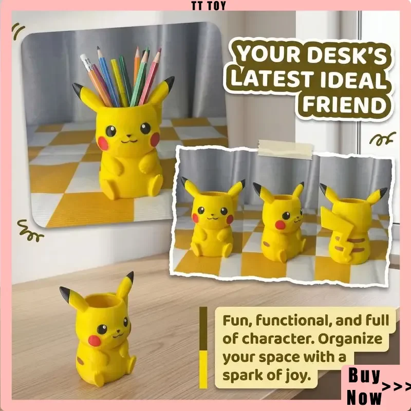 Hot Sale Cartoon Anime Character Pokemon Pencil Case Pikachu Sitting Posture Model Desktop Creative Ornaments Student Supplies