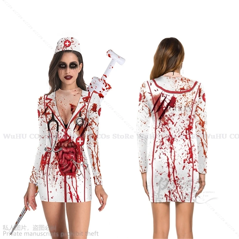 Uniforme de enfermera de sangre de terror para Halloween, disfraces de Cosplay para mujeres y niñas, vestido Sexy de Lolita Ainme, falda para fiesta, traje de mascarada de Carnaval