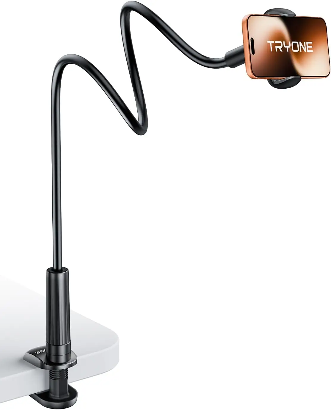 

Adjustable Gooseneck Phone Stand for Desk, Bed, or Table – Stable Metal Mount for Hands-Free Viewing & Recording – Black