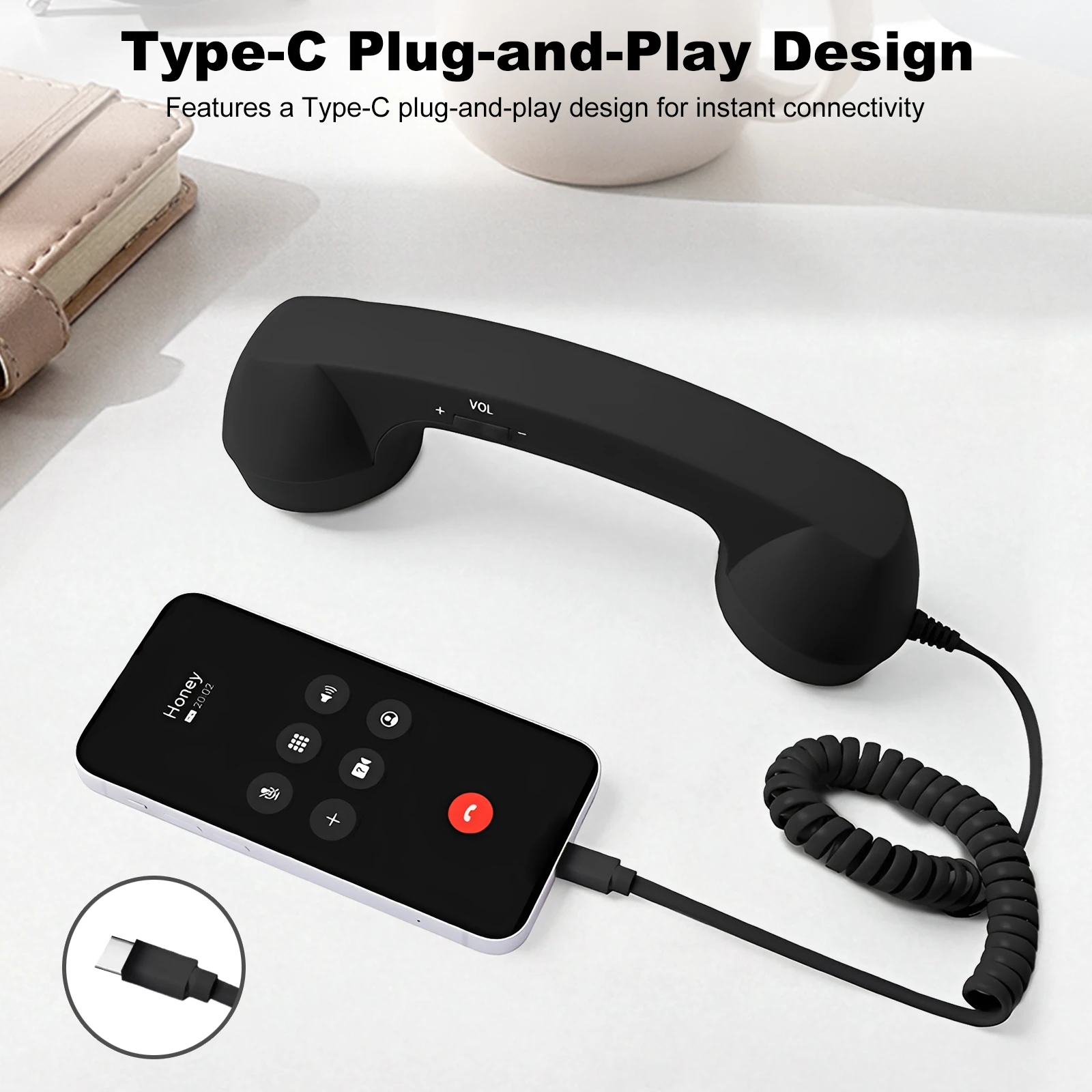 Retro Phone Handset Old Fashioned Wired Telephone Receiver with Mic & Volume Control Plug‑and‑Play Vintage Telephone Handset
