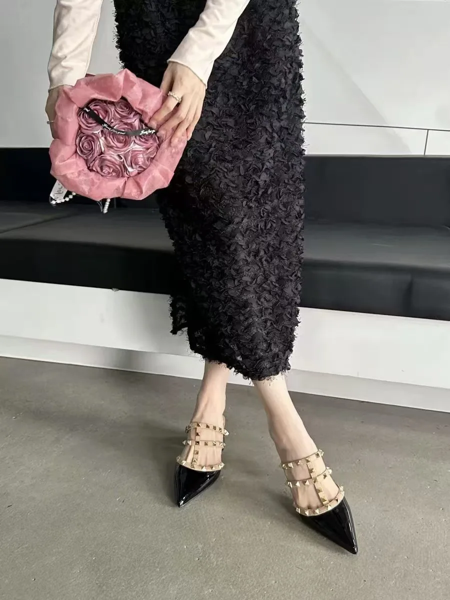 

Универсальные туфли из микрофибры с острым носком и неглубоким ртом, Т-образный ремешок для носа, пустые римские туфли на высоком каблуке