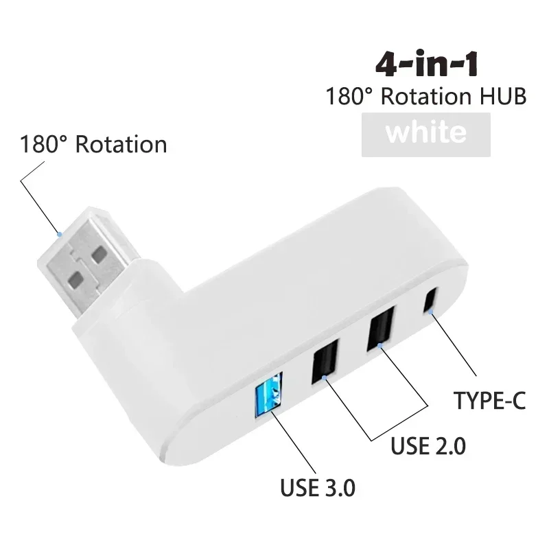 Adaptateur de transfert de données pour ordinateur portable, concentrateur rotatif à 180 °, 4 ports, USB 3.0 2.0, type C, concentrateur haute vitesse, répartiteur de disque U pour PC, MacPle