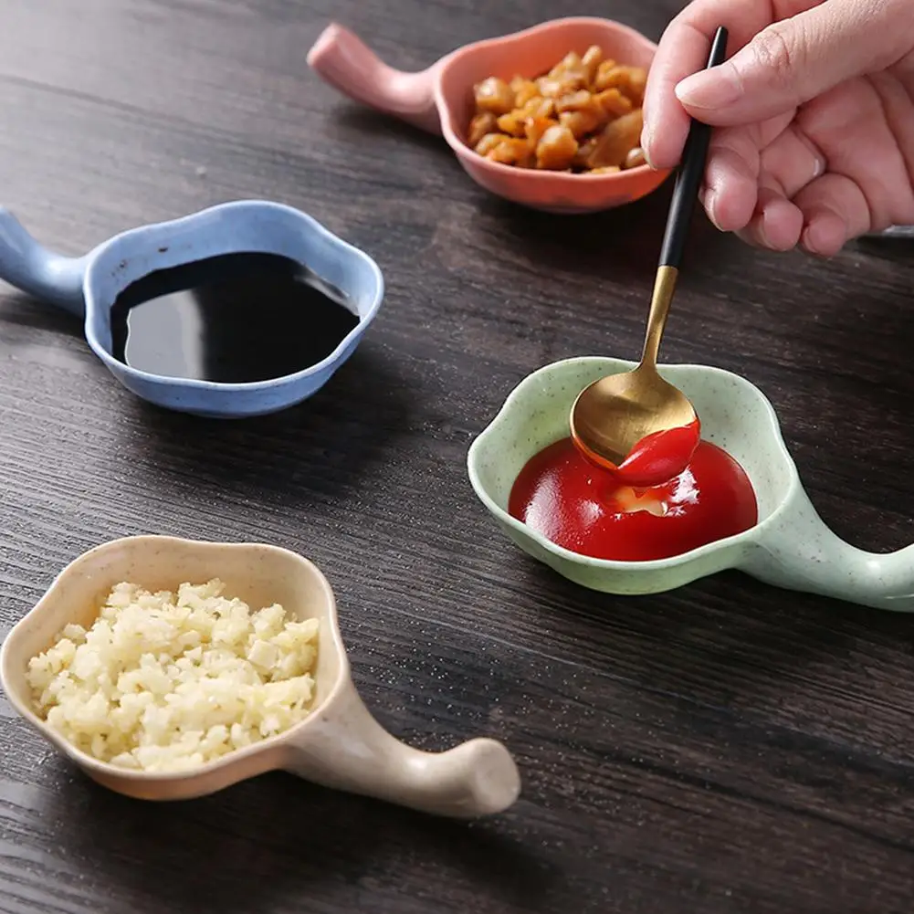 Mini Ciotola per condimenti All-uso Paglia di grano Condimento Piatto piccolo con manico Salsa Aceto Piatto per condimenti Salsa Snack Piatto 1 pz