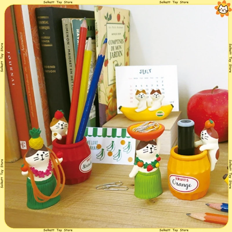 Fruit Storage Jar Figurines Zakka Cat Strawberry Pen Holder Banana Card Paper Clip Japanese Style Desktop Home Decoration Gifts
