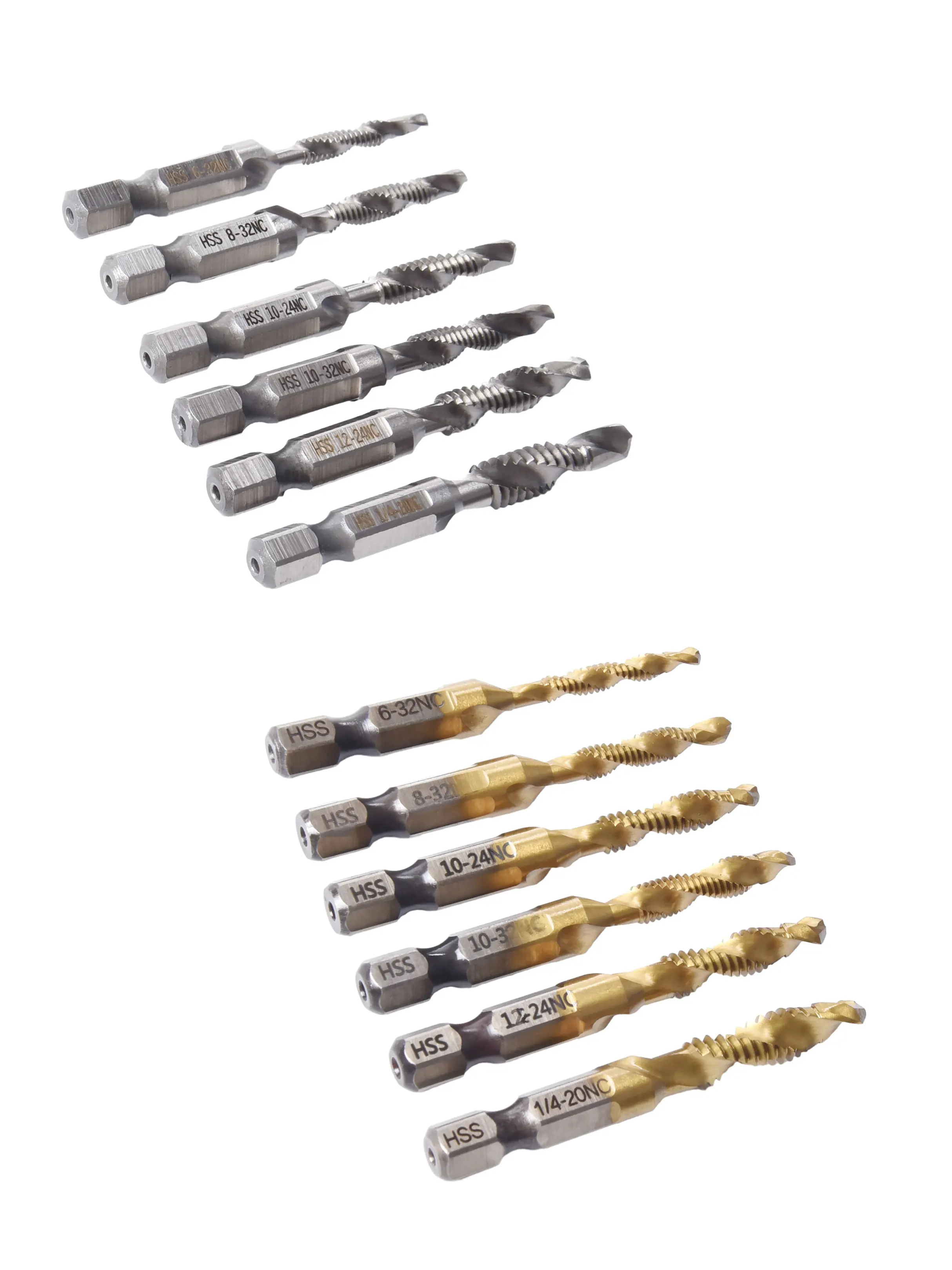 6pcs Hex Shank HSS Tap Drill Bits Set Hex Shank Screw Thread Bit Screw Machine Compound Tap Hand Tools 6-32NC 8-32NC 10-24NC