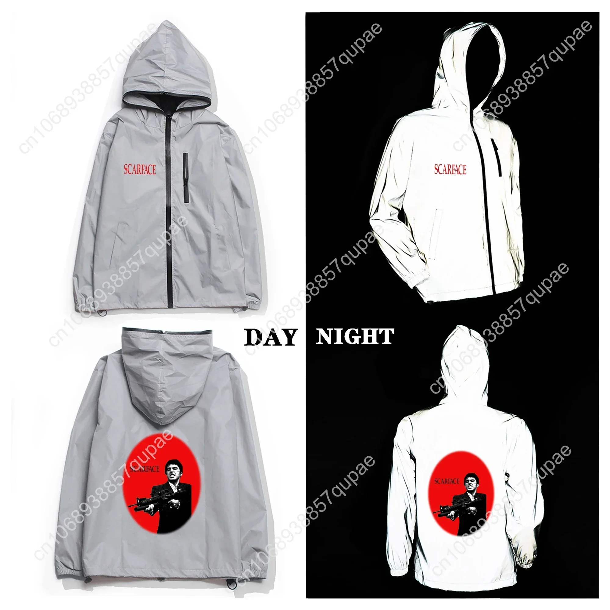 Scarface Reflective Jacket  Al Pacino Mens Womens Coat Hooded Windbreaker Runing Pocket Jackets Cycling Hiking Customized Hoodie