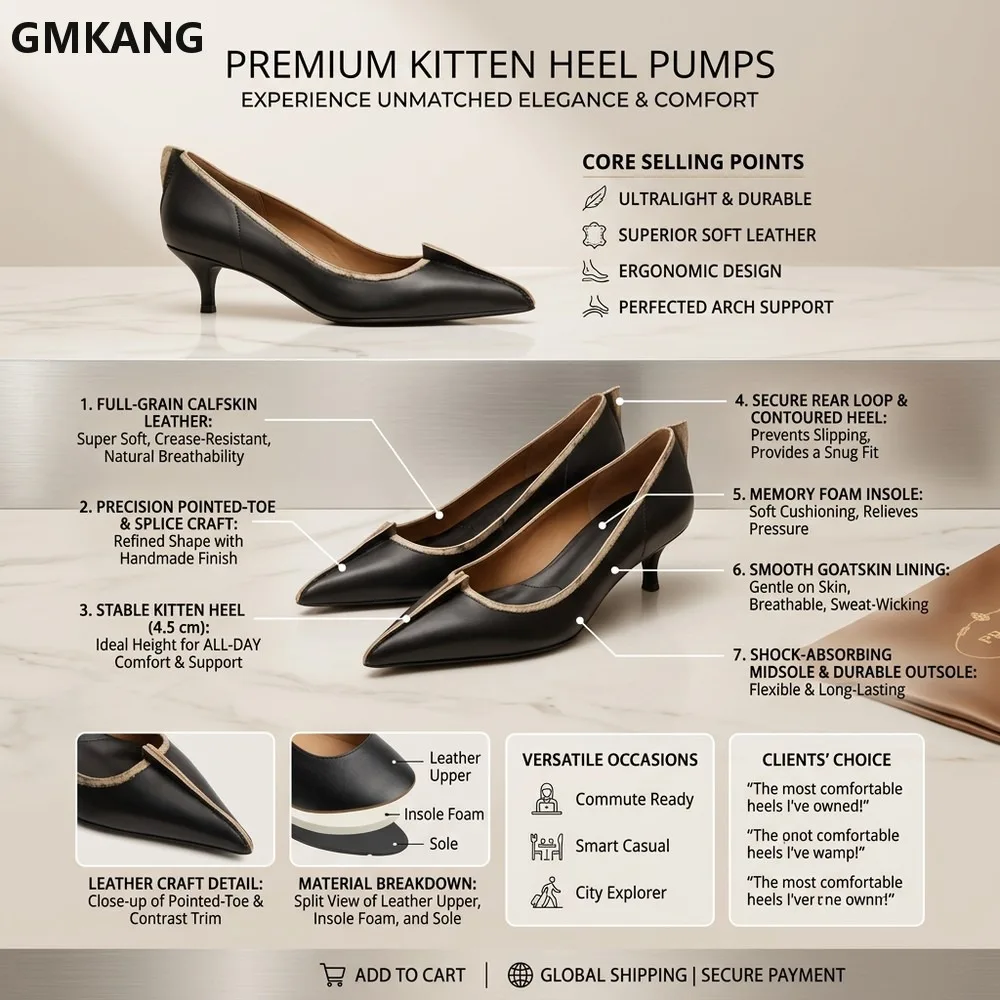 Women’s Pointed Toe Kitten Heel Shoes Distressed Leather Retro French Style Low Heel Dress Pumps for Office Work Wedding
