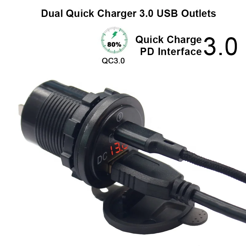 Quick Charge QC3.0 Type A Usb & Pd Type C Socket Lader Met Voltmeter