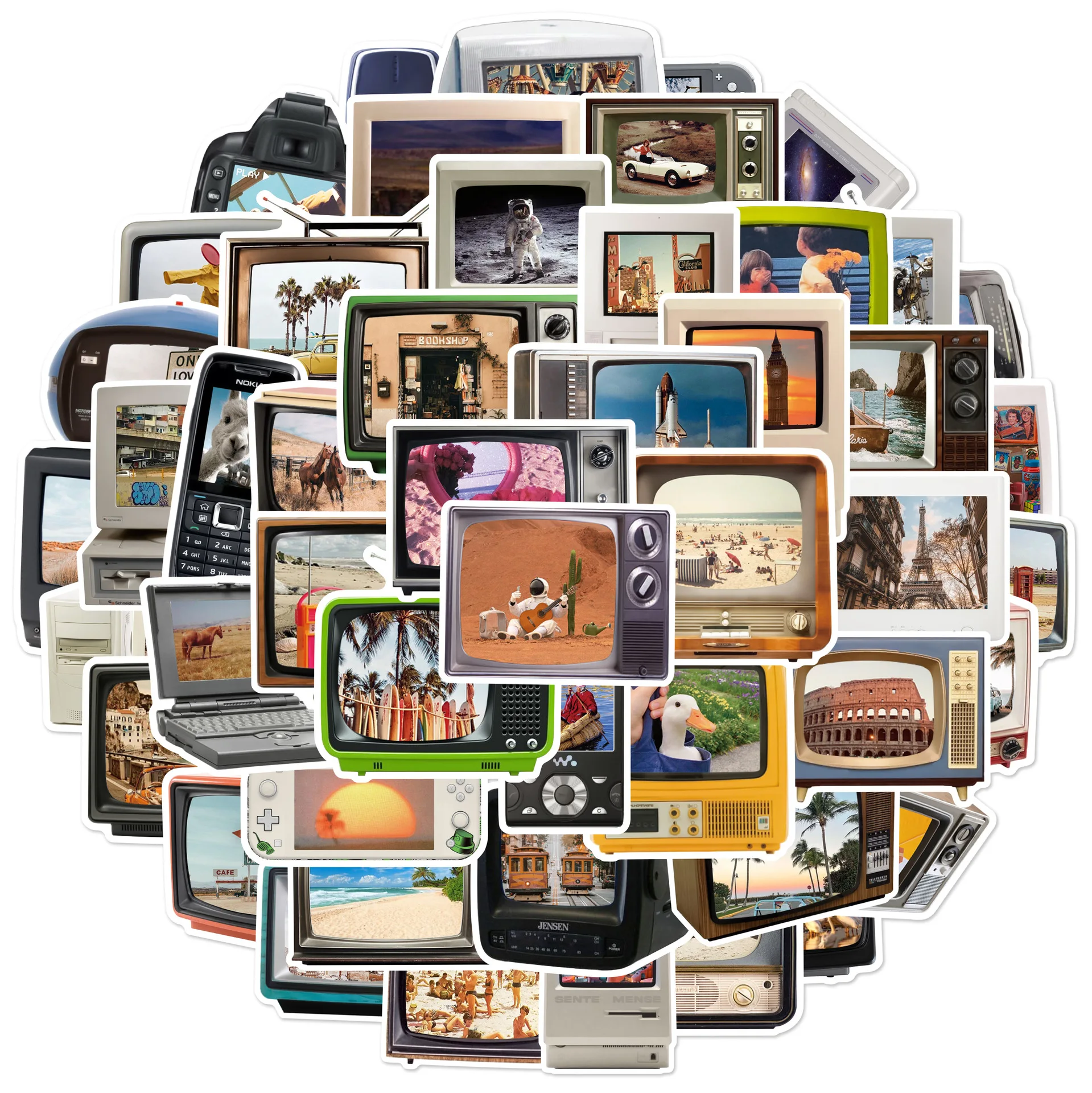 

50PCS Vintage TV Set Computer Art Graffiti Stickers Retro Decals DIY Phone Fridge Laptop Skateboard Luggage Waterproof Toy