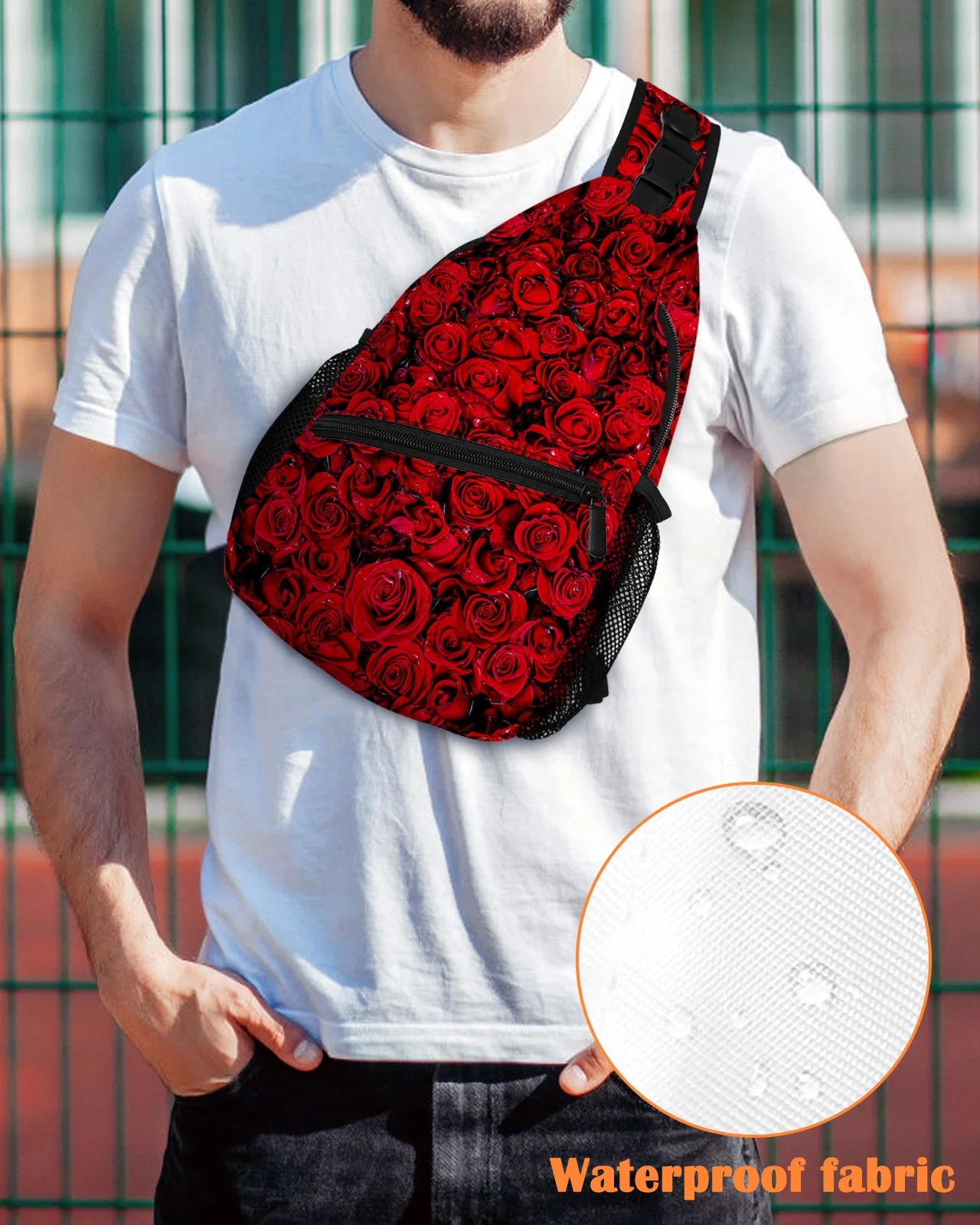 Red Rose Flower Wall Chest Bag for Men Casual Sports Shoulder Bag Women's Travel Waterproof Messenger Bag