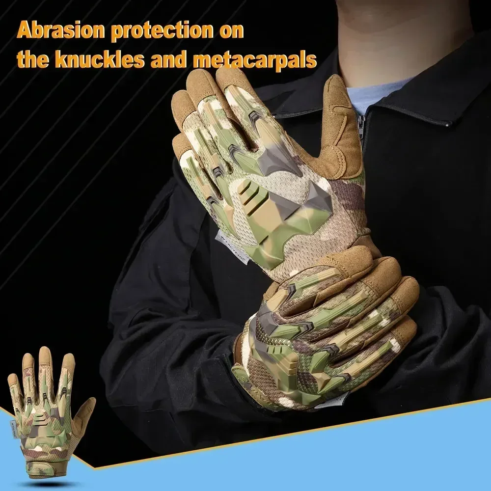 Guantes tácticos de camuflaje para hombre y mujer, manoplas de dedo completo, antideslizantes, para caza, senderismo, escalada, deportes, Camping,