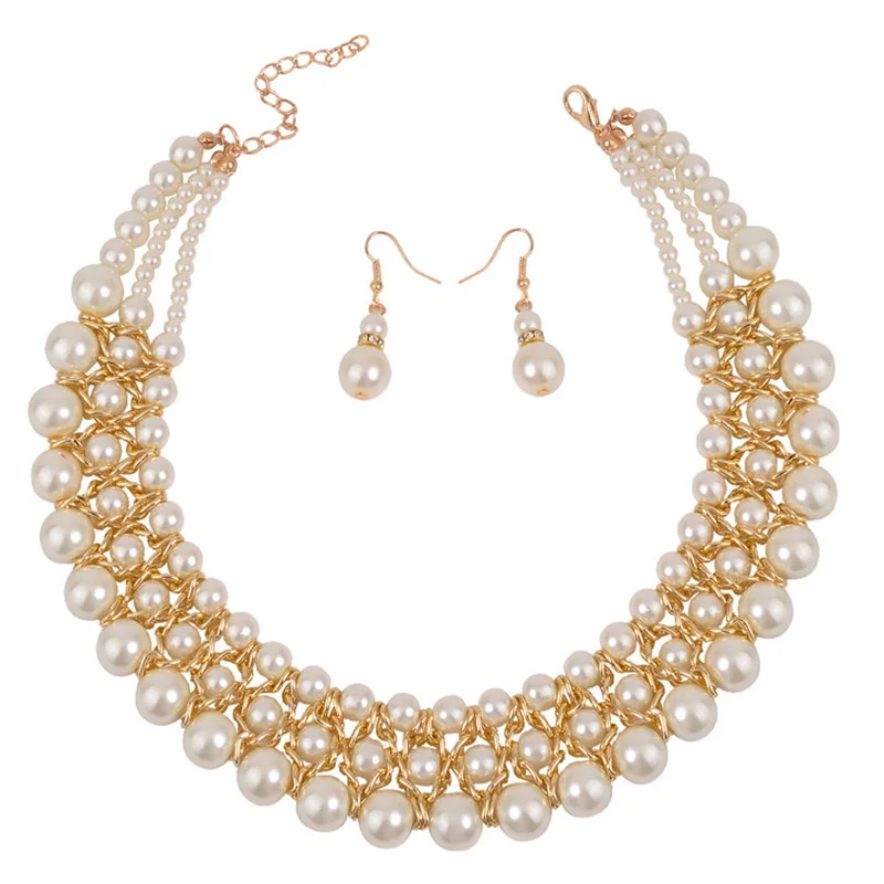 

Pearl necklace set chain woven collarbone chain AliExpress multi-layer necklace jewelry necklace