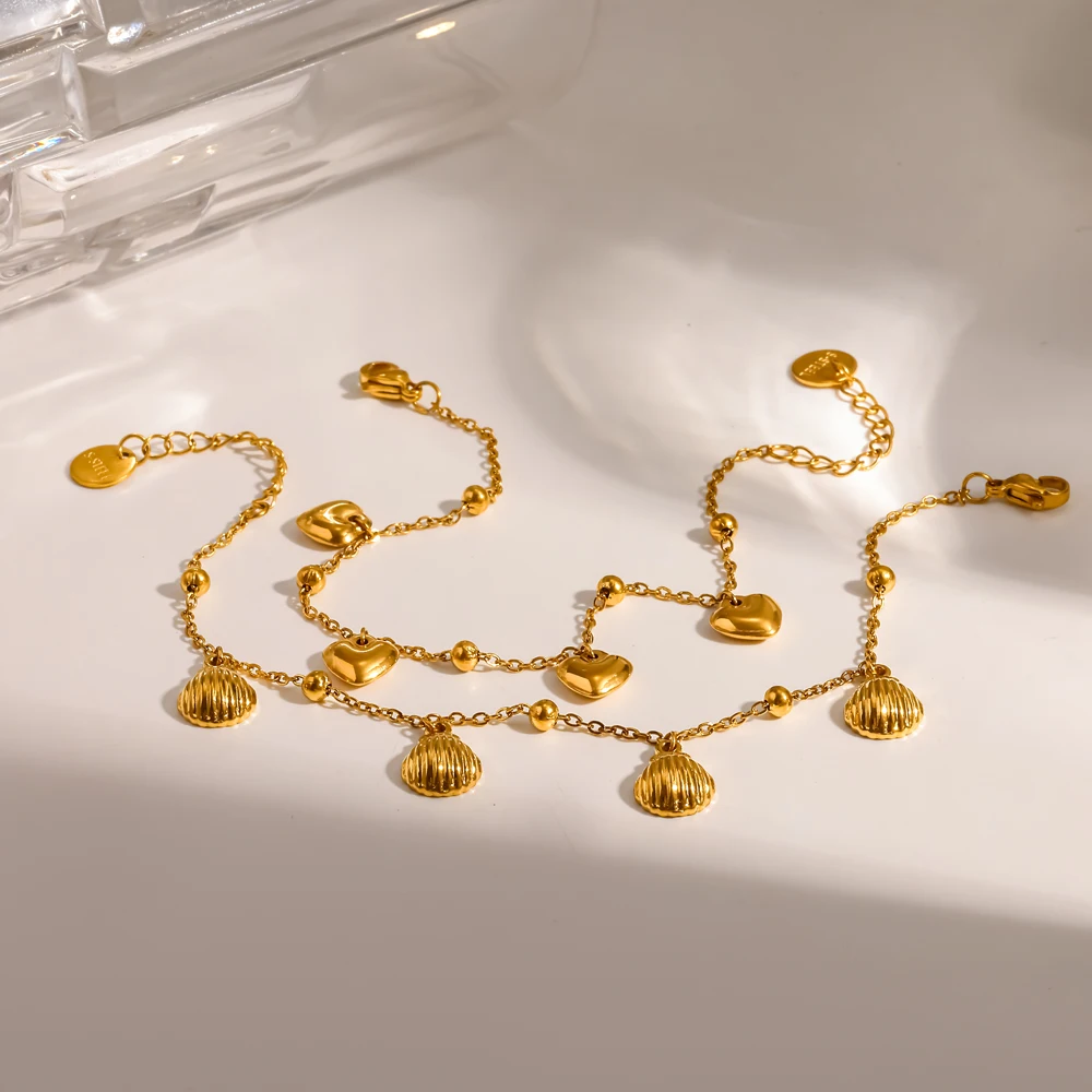Damen-Fußkettchen aus 316L Edelstahl mit Seestern- und Muschelmotiv, goldfarbene Kette, modischer Sommer-Strand-Schmuck, wasserdicht – Detail 4