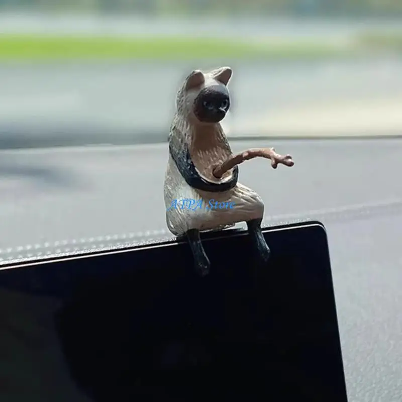 U13C Funny Fishing Cats Figurine Safe Dashboard Display Resin Automotive Interior Decoration Rearview Air Outlet Pendant