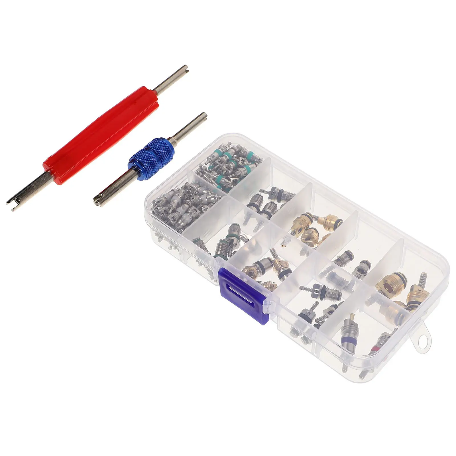 

102Pcs Air Conditioning Valve Core Kit Portable Car Valve Removal Repair Tool Double Head Installer for Auto Ac Maintenance