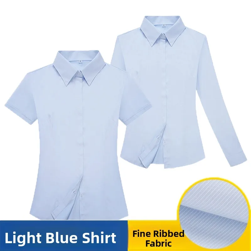 

Синяя летняя женская рубашка с коротким рукавом для строительных работ, с тонким диагональным полосатым узором, официальная униформа для строительных работ.