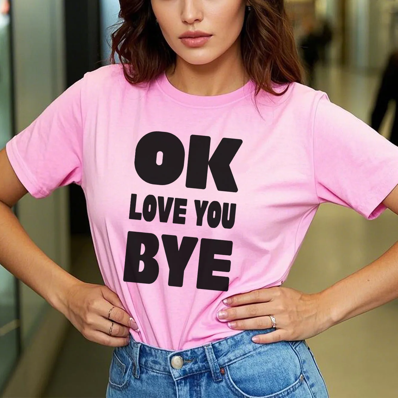 

LOVE YOU OK Printed T-shirt Round Neck Short Sleeve Versatile T-shirt Casual Women's T-shirt