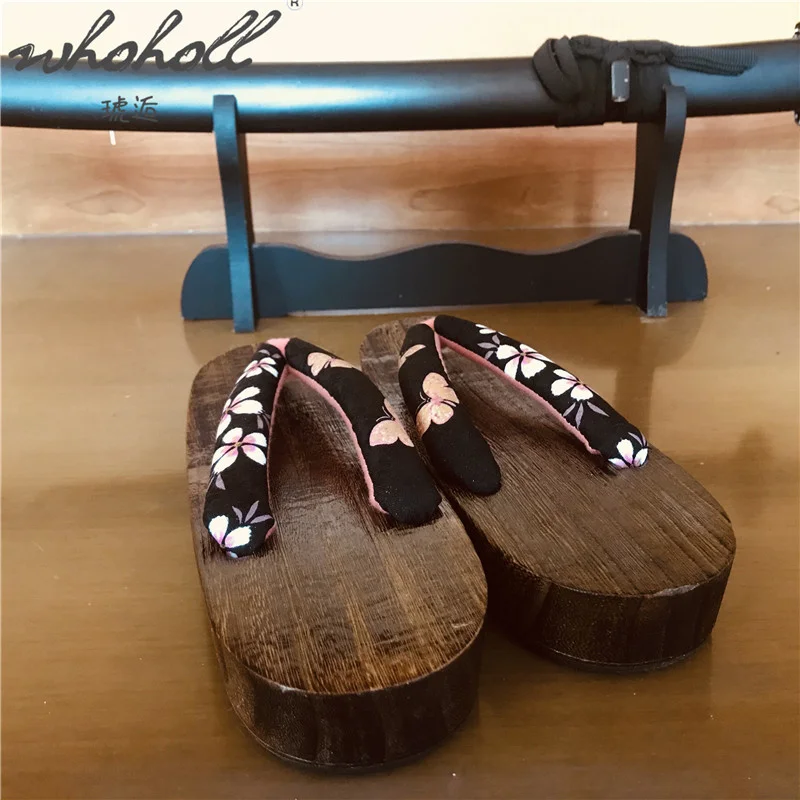 Whoholl mulher flip-flops japonês geta tamancos sapatos para mulher verão chinelos slides japonês gueixa cosplay sapatos