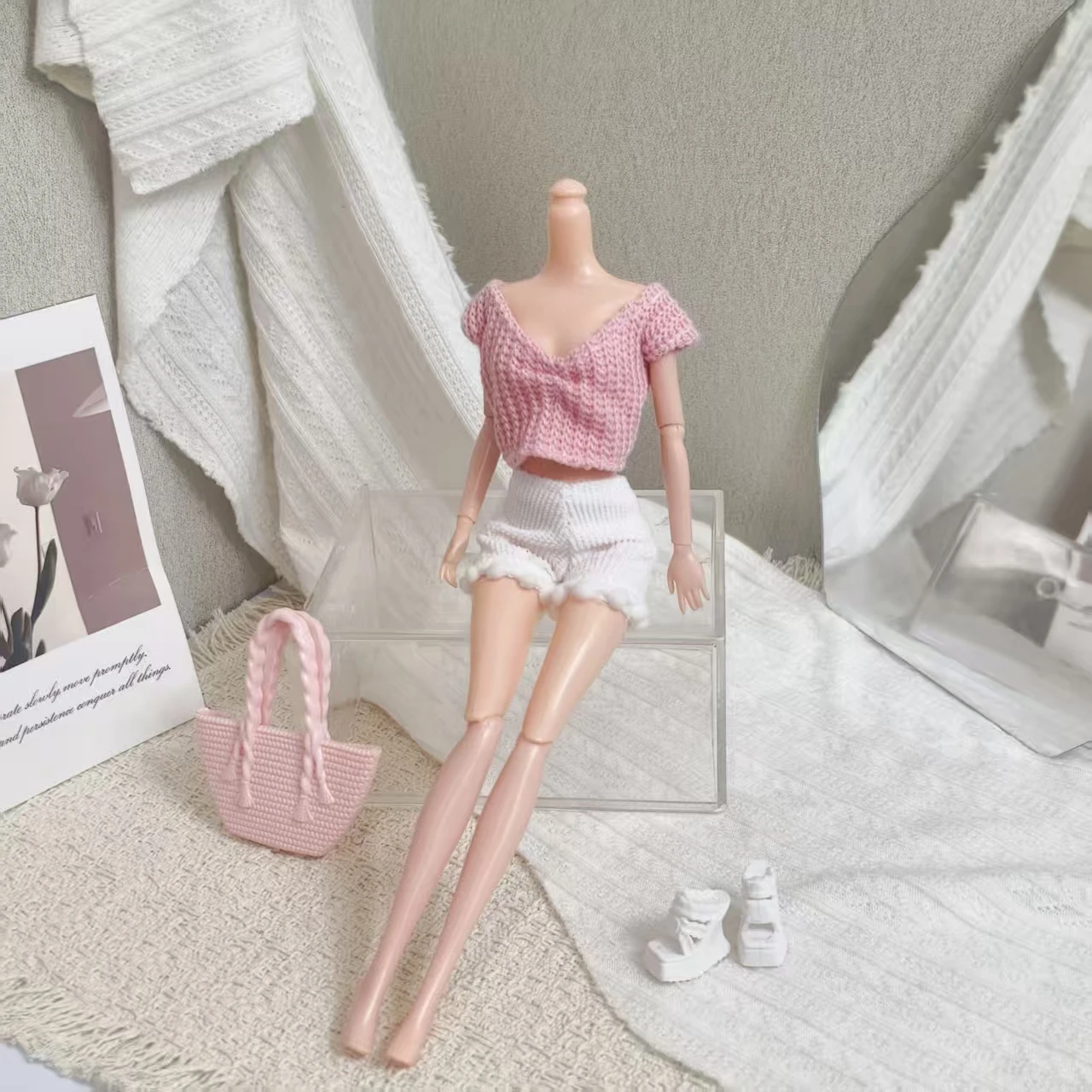 New Sweet Summer Day Pink Top + White Short Pants Fashion Set 30cm Doll Clothes Accessories For 1/6 FR Babi PP Supermodel Doll