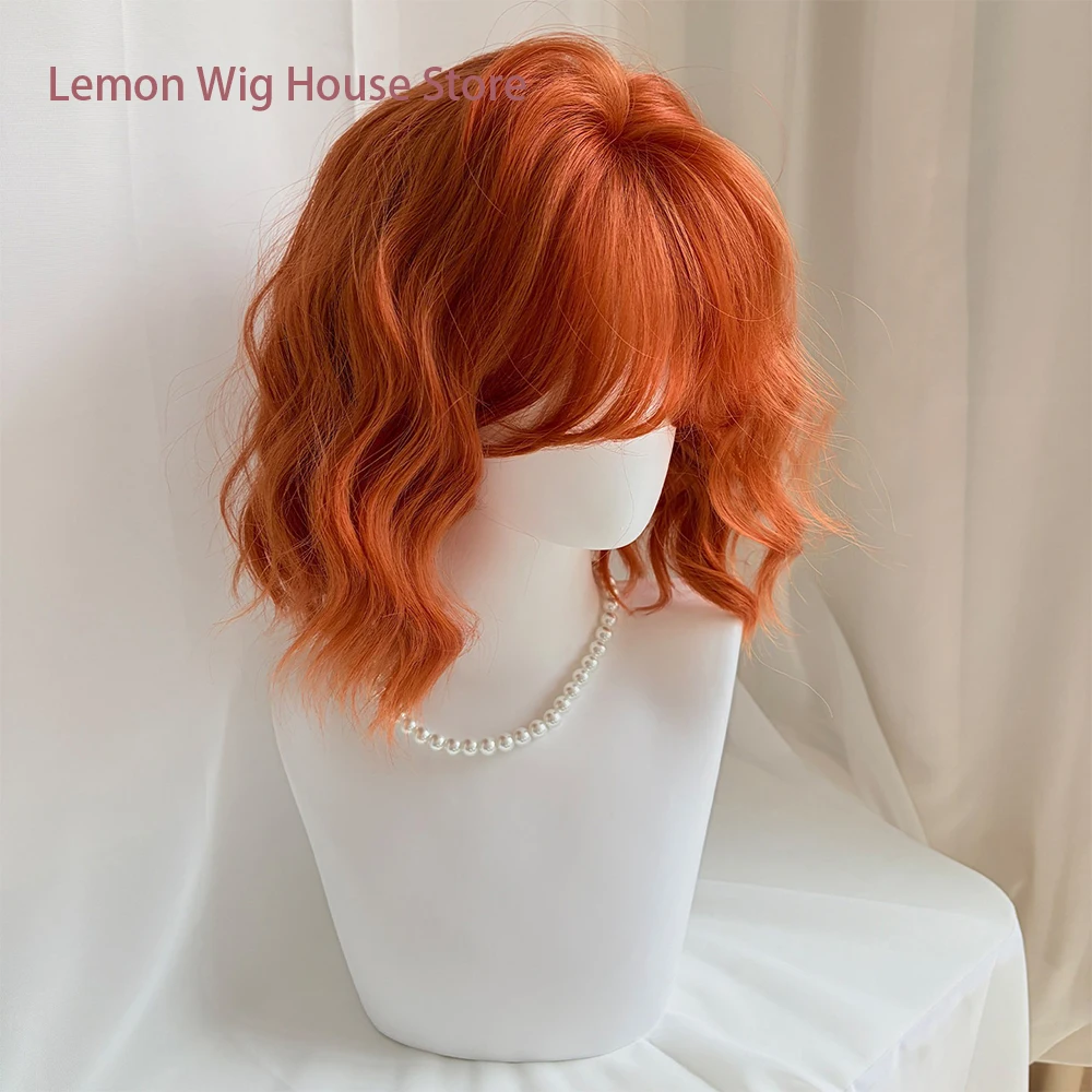 Picture 4: Short Wavy Orange Wig with Bangs 12inch Curly Hair Lolita High Quality Synthetic Wigs for Women Daily Cosplay Wig Heat Resistant
