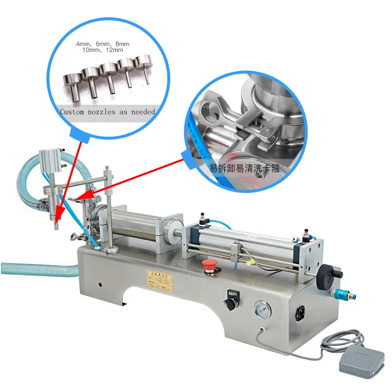 رائجة البيع عالية الجودة شبه التلقائي المكبس آلة تعبئة السوائل برأس واحد آلة تعبئة القدم