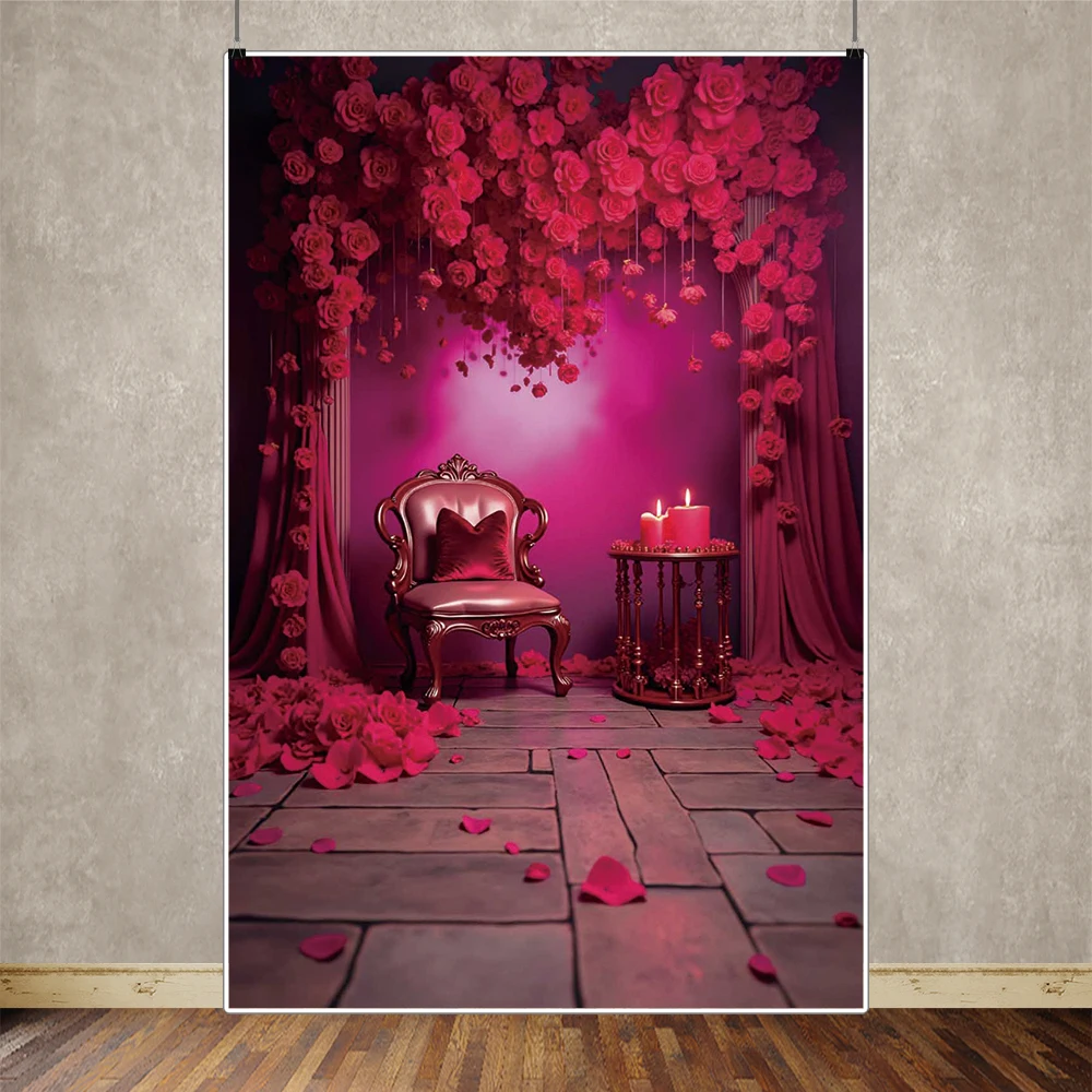 MOON.QG Valentines February 14 Flower Room Background Red Heart Balloon Curtain Wall Backdrop Women Studio Photocall Supplies