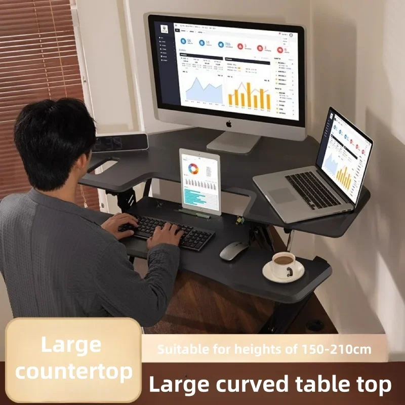 Computer height-adjustable desk Alternating sitting and standing office desk Large desktop Dual screens adjustable height stand