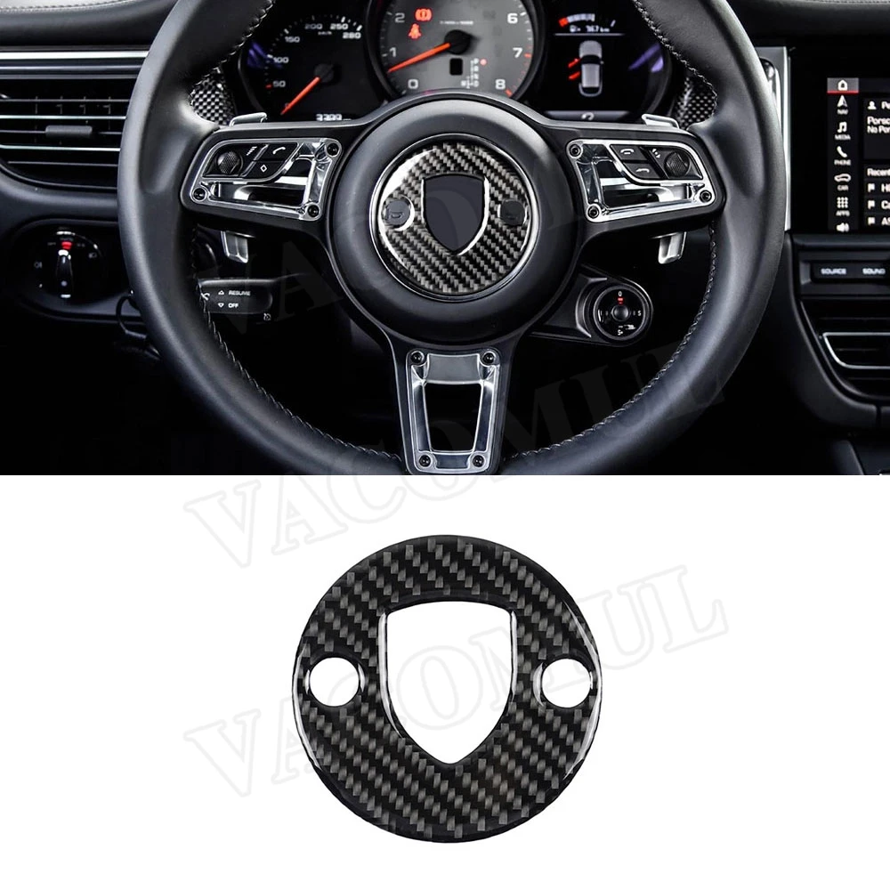 

Carbon Fiber Steering Wheel Emblem Panel Trim Frame Cover Sticker for Porsche Macan Panamera 718 New Cayenne Car Accessories