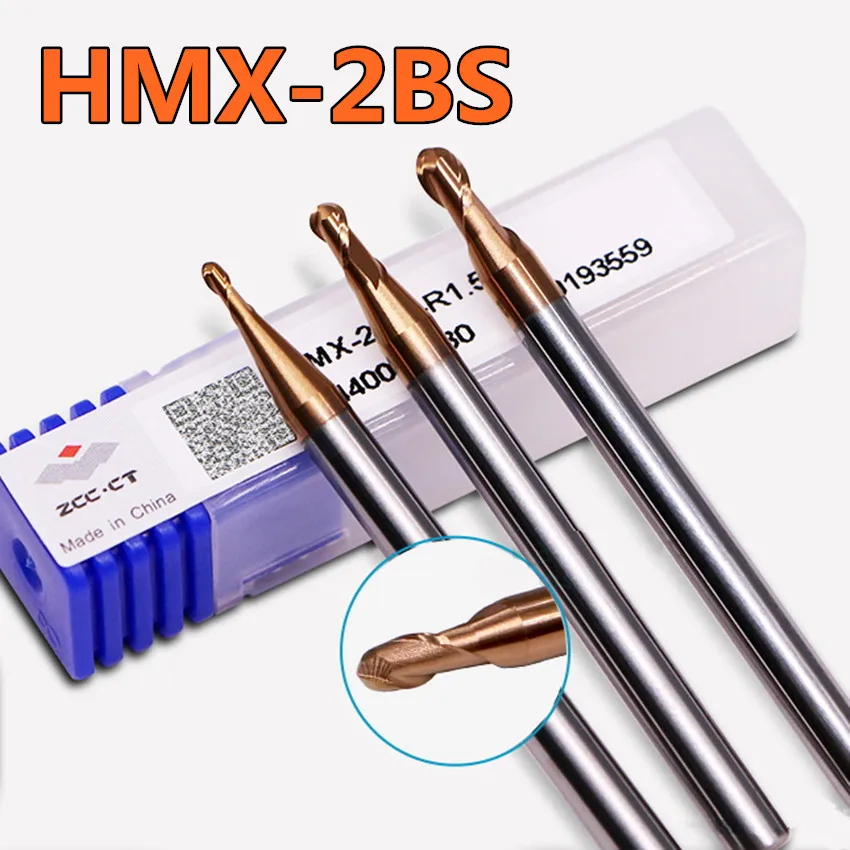 ZCC.CT HMX-2BS-R0.80/HMX-2BS-R0.90/HMX-2BS-R1.00/HMX-2BS-R1.25/HMX-2BS-R1.50 Two Flute Micro diameter Ball End Mills 1pcs/box