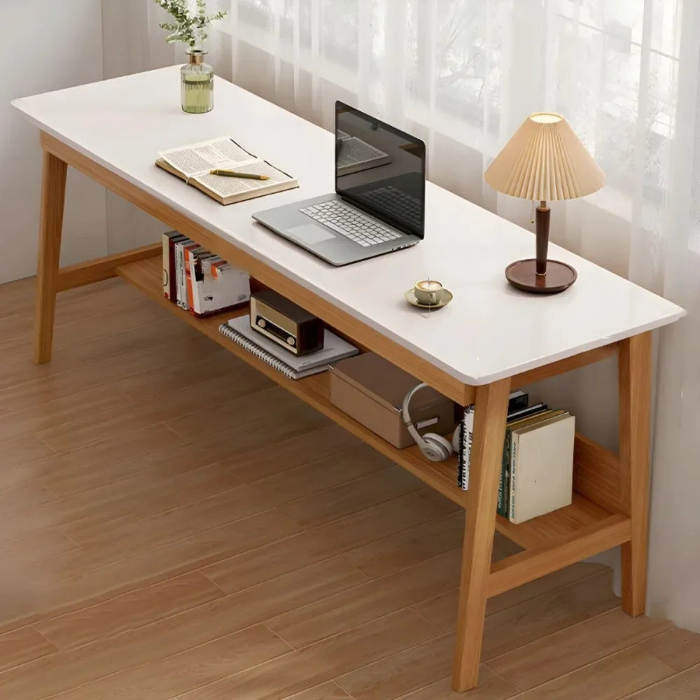 

Modern Wooden Office Desk Rectangular Writing Desk with 4 Legs Bedroom Long Table Against The Wall, Narrow Table, Comput