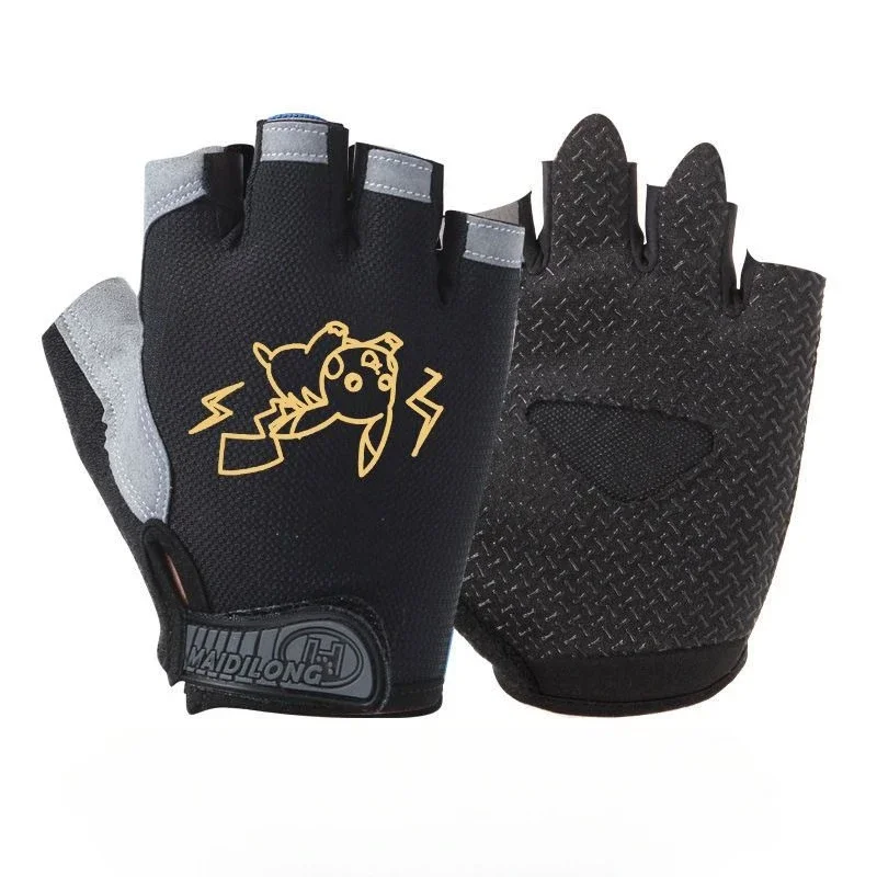 ピカチュウの手袋、ハーフフィンガー・ライトニング、男の子のサイクリング、子供のポケモン、学生のアウトドアギフト向けの薄くてトレンディなブランド