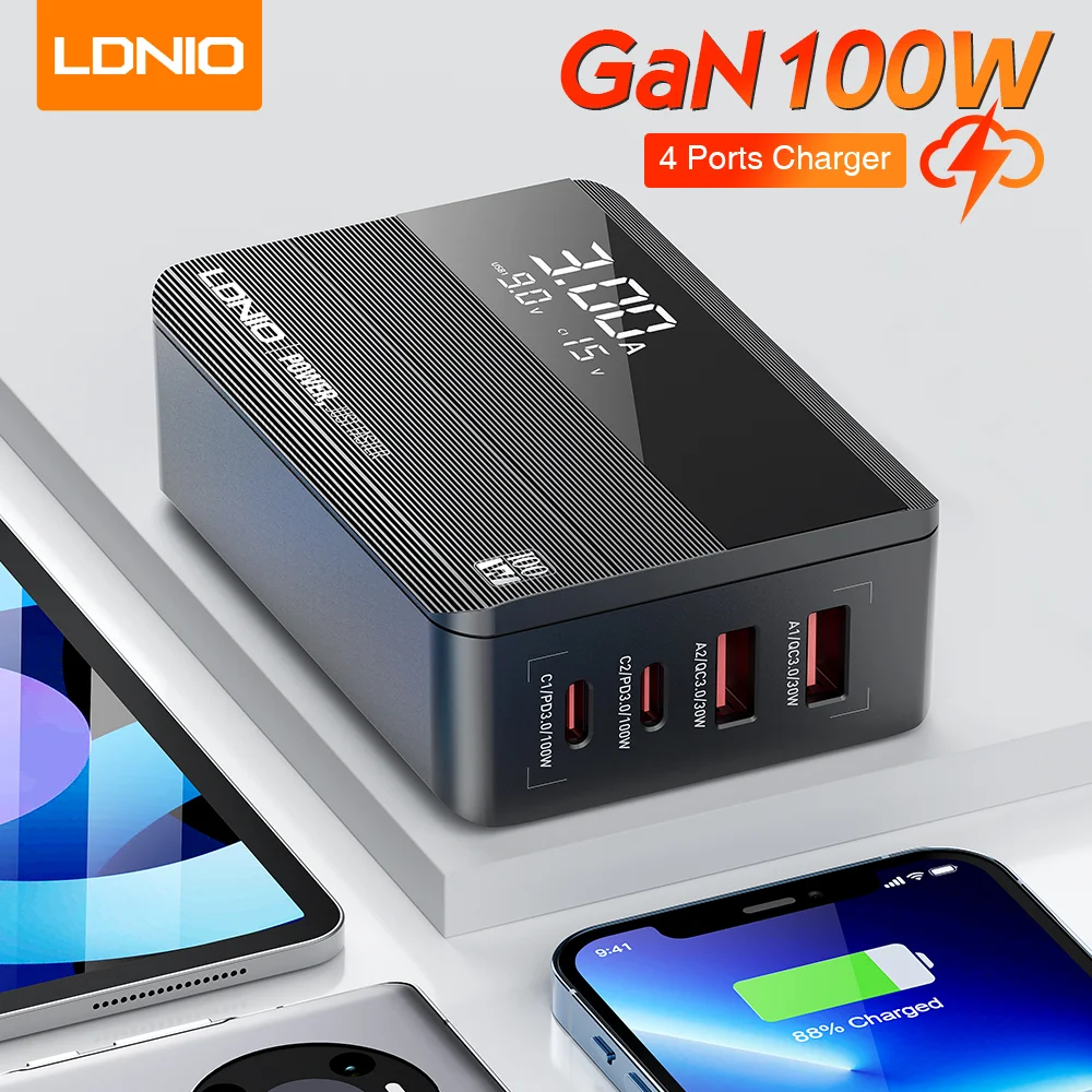 

USB C Fast Charger LDNIO 100W GaN USB C Charging Station Portable USB C Wall Charger Adapter 3 USB C 3 QC USB A for ipad Laptop